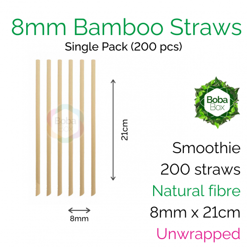 Straws - Unwrapped 8mm x 21cm Bamboo Fibre (200 pcs)