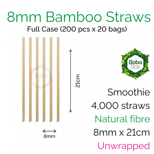 Straws - Unwrapped 8mm x 21cm Bamboo Fibre (200 pcs x 20 bags)