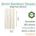 Straws - Wrapped 8mm x 21cm Bamboo Fibre (150 pcs)