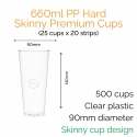 Cups - 660ml PP Hard Skinny Premium Cups (25 pcs)