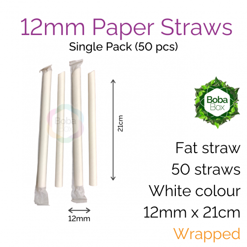 Straws - Wrapped 12mm x 21cm Sharp Paper White (50 pcs)