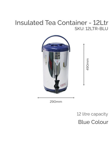 12Ltr Insulated  Blue Tea Container