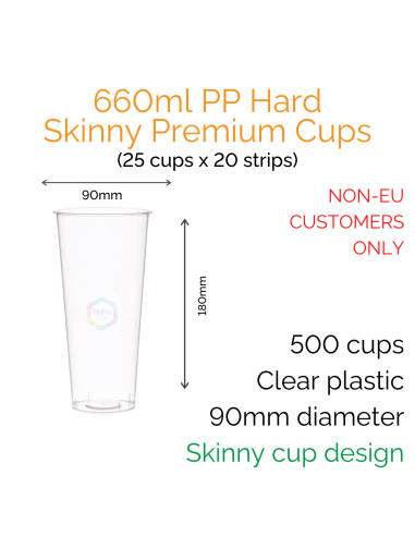 PP Hard Skinny Premium Cups 660ml 90mm Lip (25 pcs) - Boba Box Ltd.