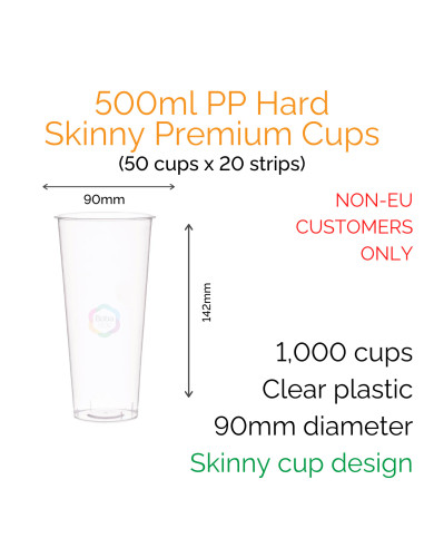 Cups - 500ml PP Hard Skinny Premium Cups (50 pcs)