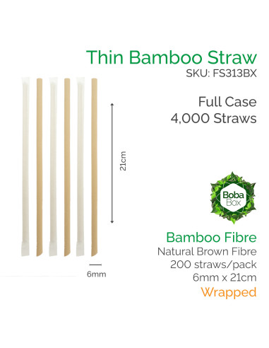 6mm Bamboo Fibre Straws - 21cm Individually Wrapped