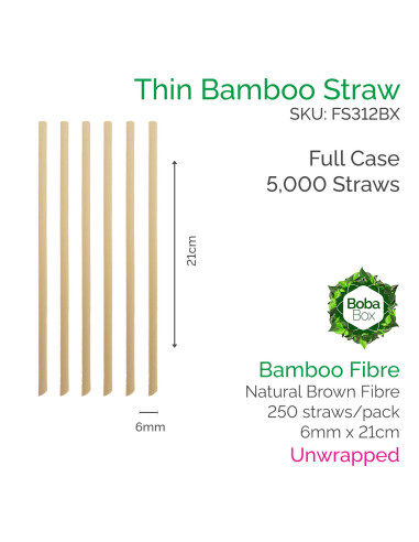 6mm Bamboo Fibre Straws - 21cm Unwrapped