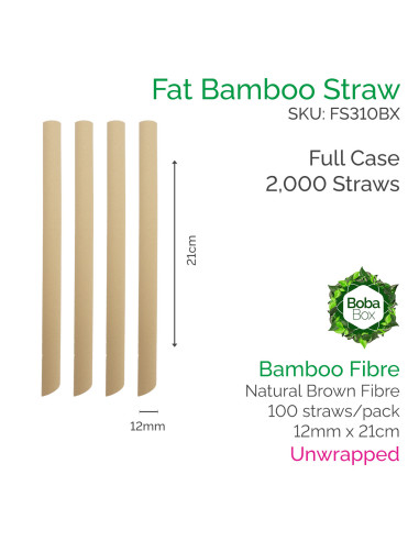 12mm Bamboo Fibre Straws - 21cm Unwrapped