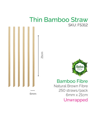 6mm Bamboo Fibre Straws - 21cm Unwrapped