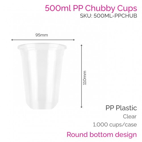 Cups - 500ml PP Chubby Cups (50 pcs)