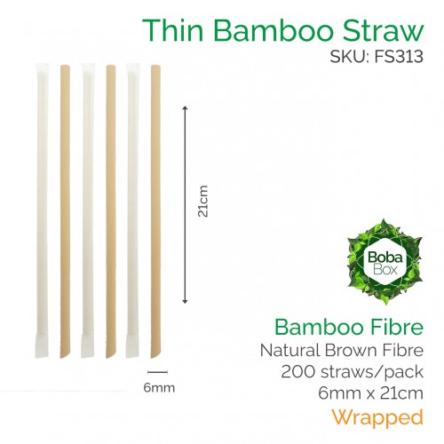Straws - Wrapped 6mm x 21cm Bamboo Fibre (200 pcs)