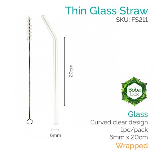 Straws - Curved 6mm x 20cm Glass (1 pc)